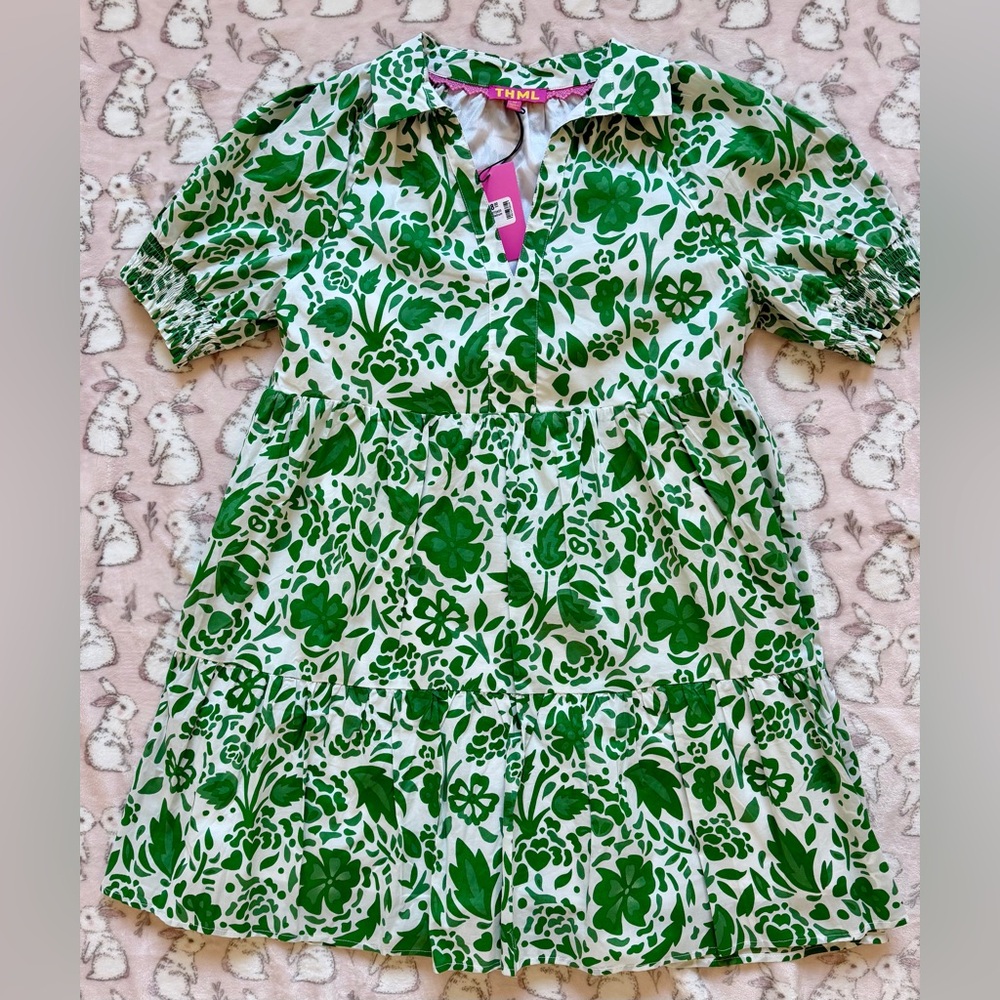 THML Green Floral Tiered Dress NWT